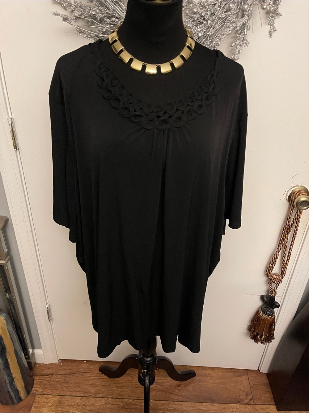 Maggie Barnes Black Tunic with Decorative Crochet Neckline